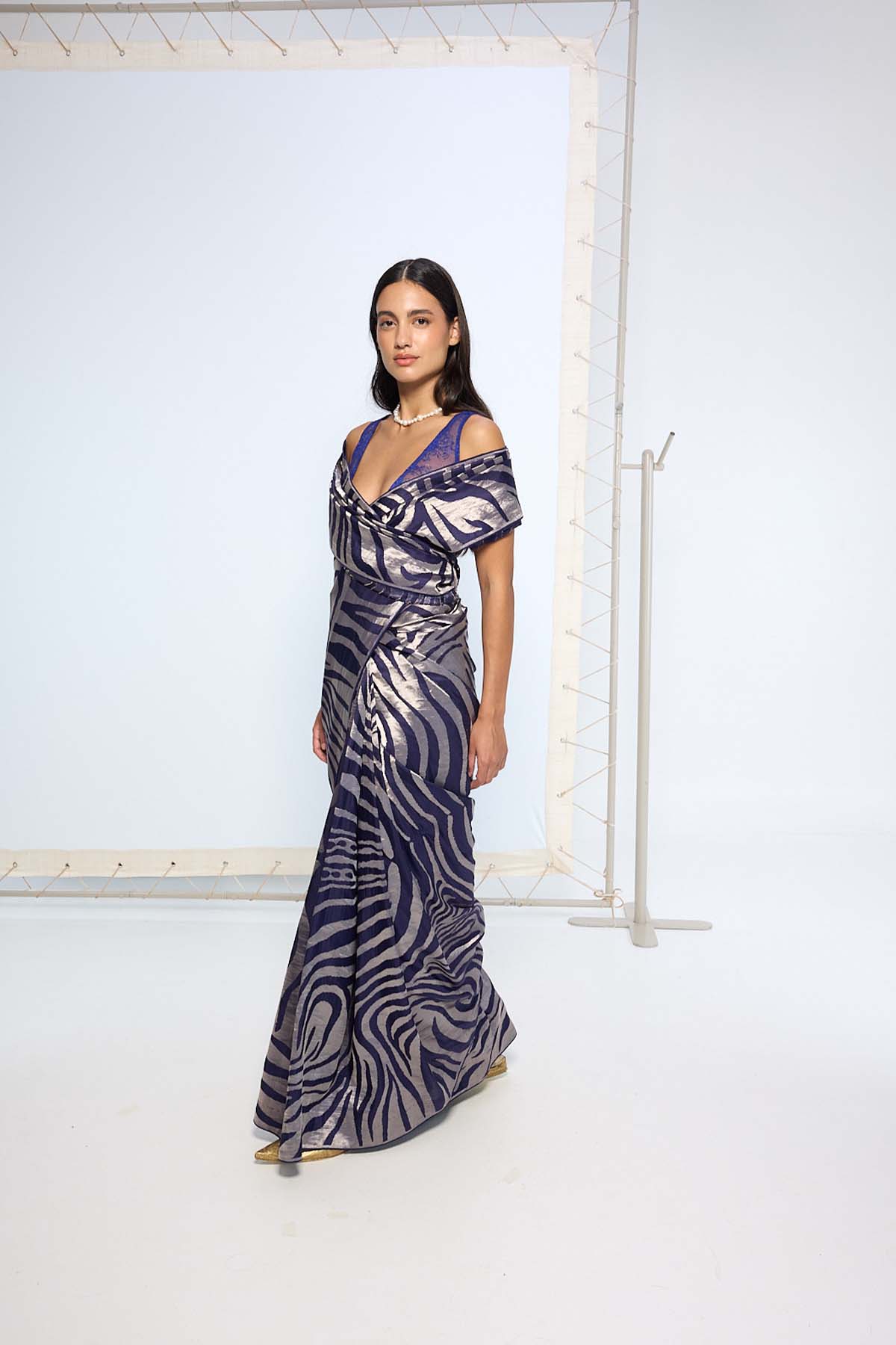 Ekaya Handwoven Dark Blue Silk Saree indian designer wear online shopping melange singapore 