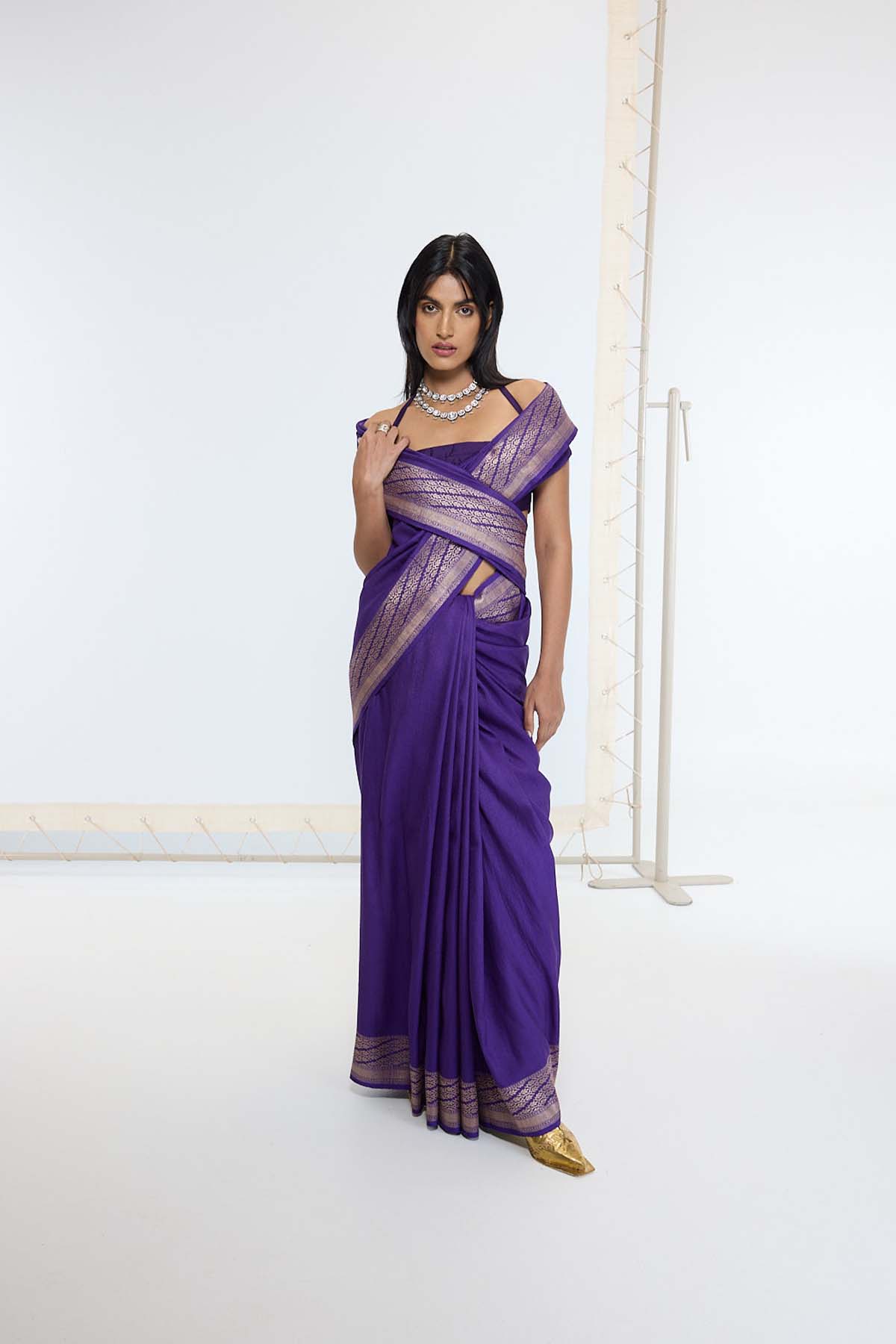 Ekaya Handwoven Deep Purple Saree indian designer wear online shopping melange singapore 
