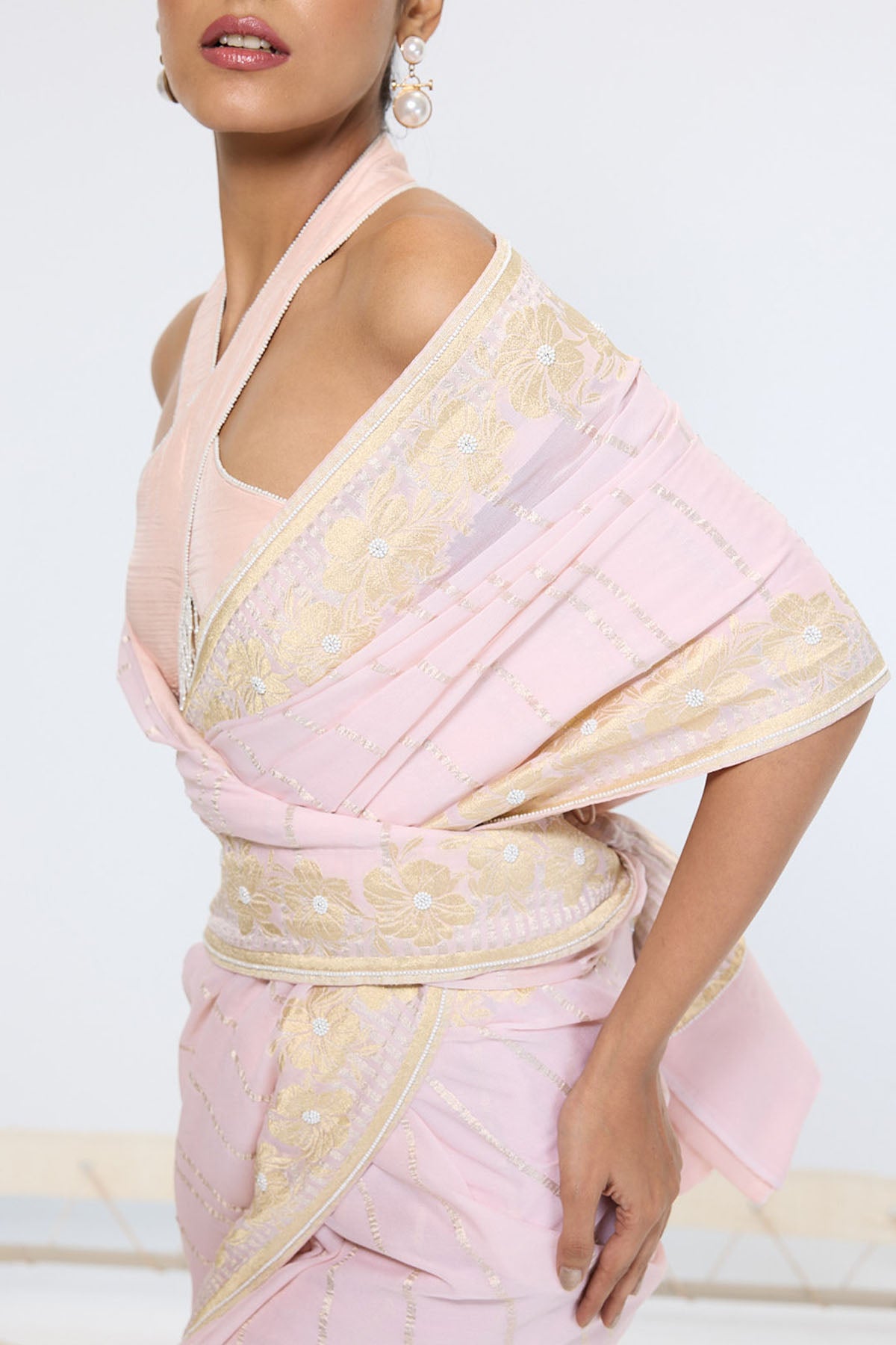 Ekaya Handwoven Dusty Peach Saree indian designer wear online shopping melange singapore 