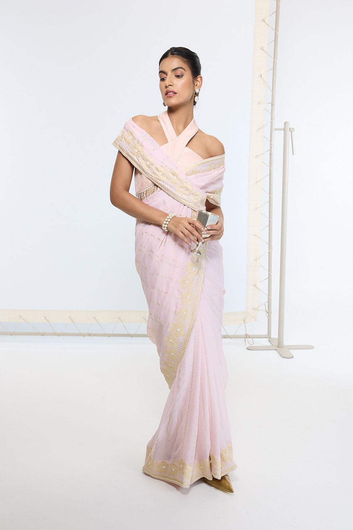 Ekaya Handwoven Dusty Peach Saree indian designer wear online shopping melange singapore 