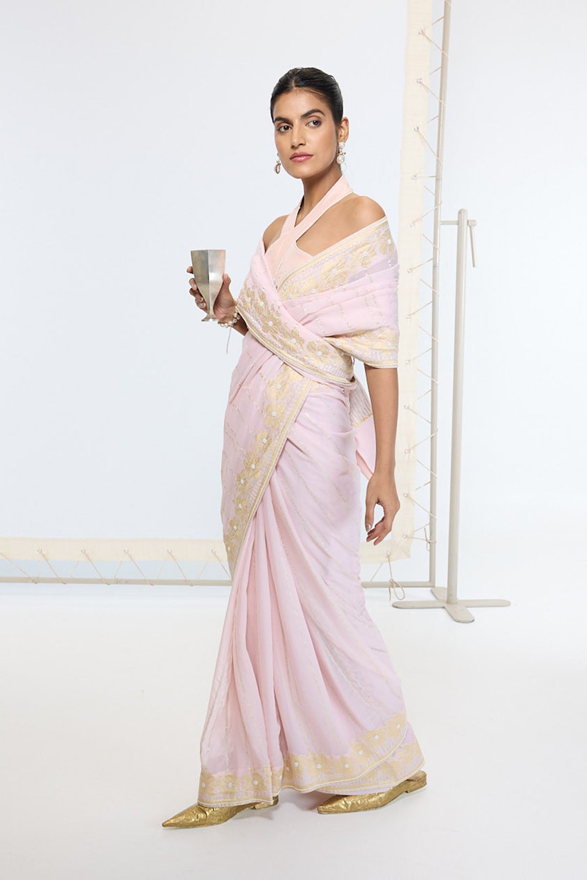 Ekaya Handwoven Dusty Peach Saree indian designer wear online shopping melange singapore 