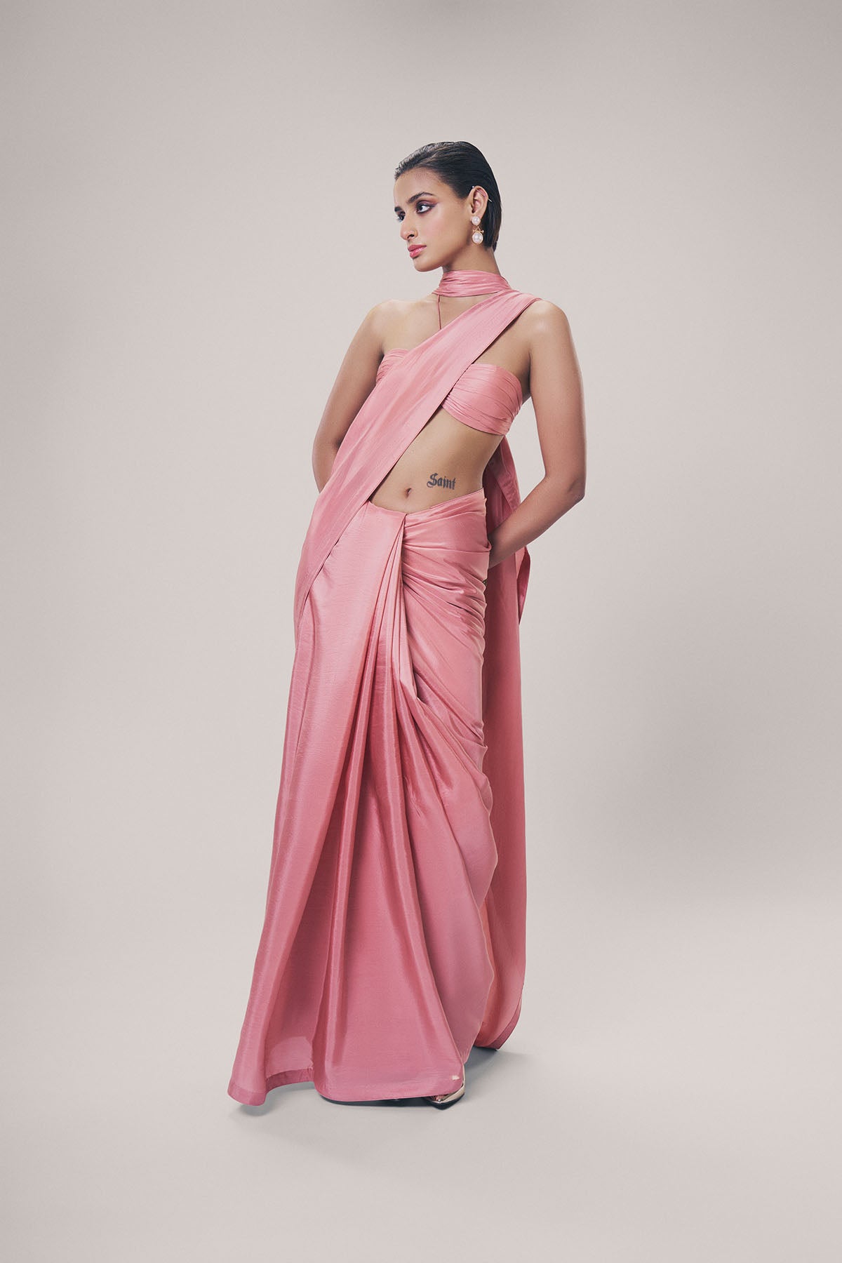 Ekaya Handwoven Dusty Rose Silk Saree indian designer wear online shopping melange singapore 
