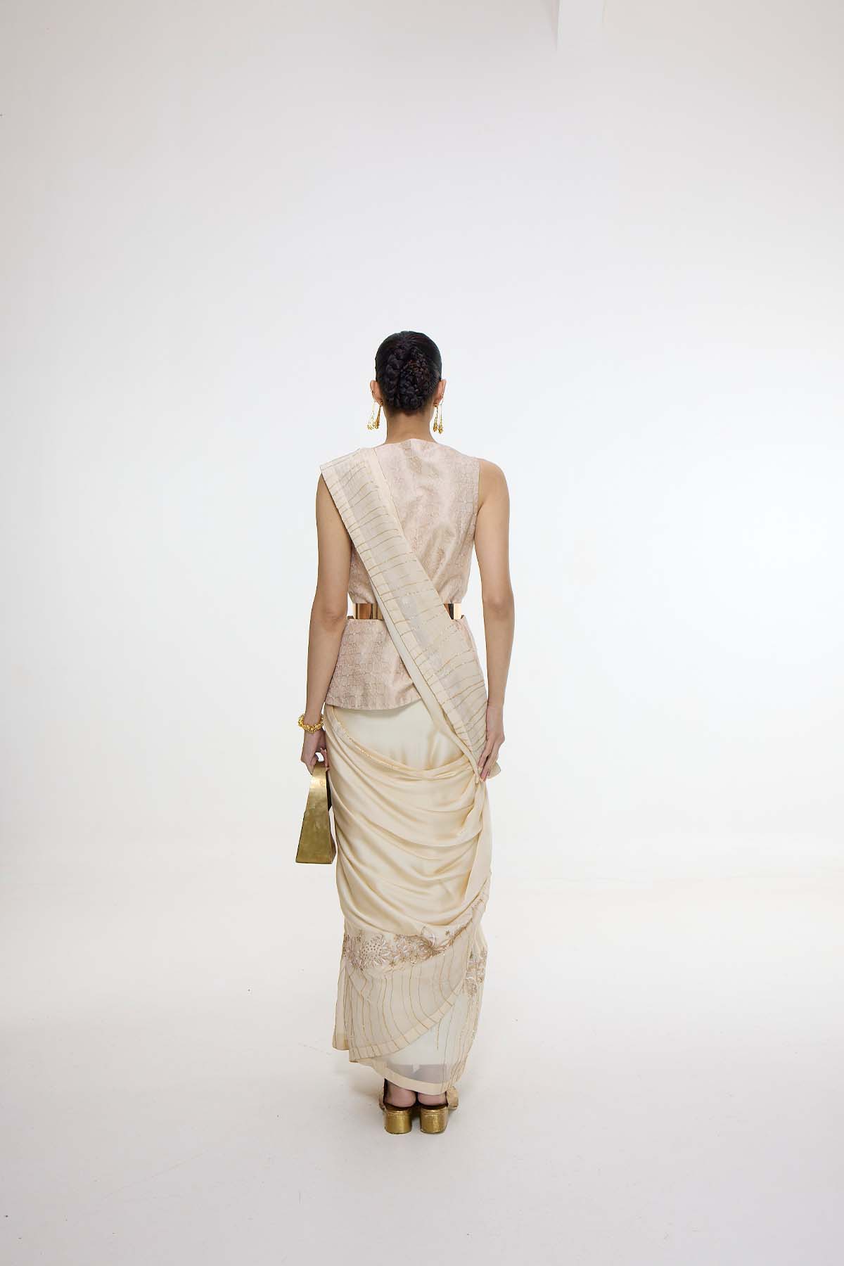 Ekaya Handwoven Ecru Mashroo Silk Saree With An Embroidered Border indian designer wear online shopping melange singapore 
