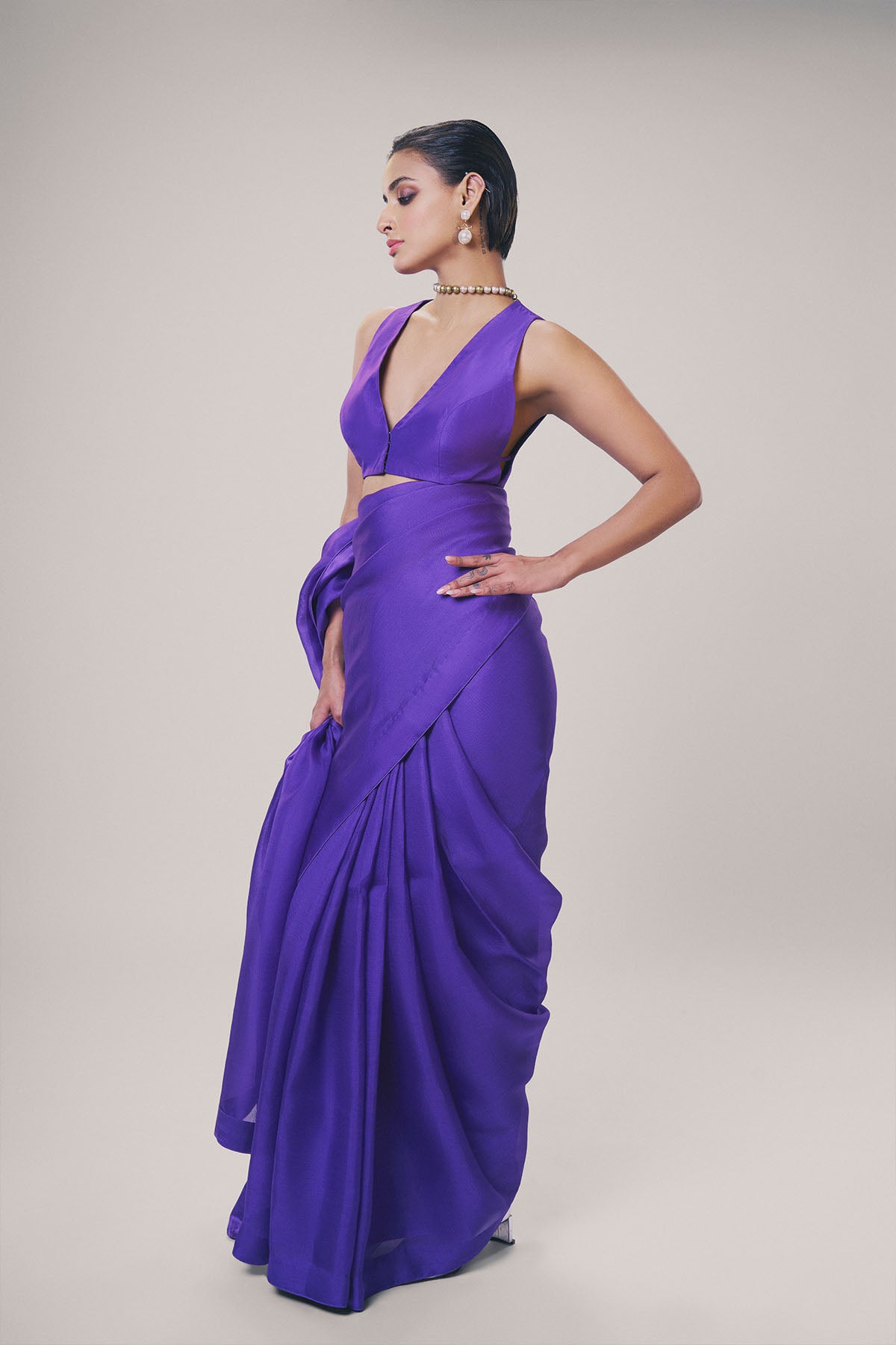 Ekaya Handwoven electtric purple satin saree indian designer wear online shopping melange singapore 
