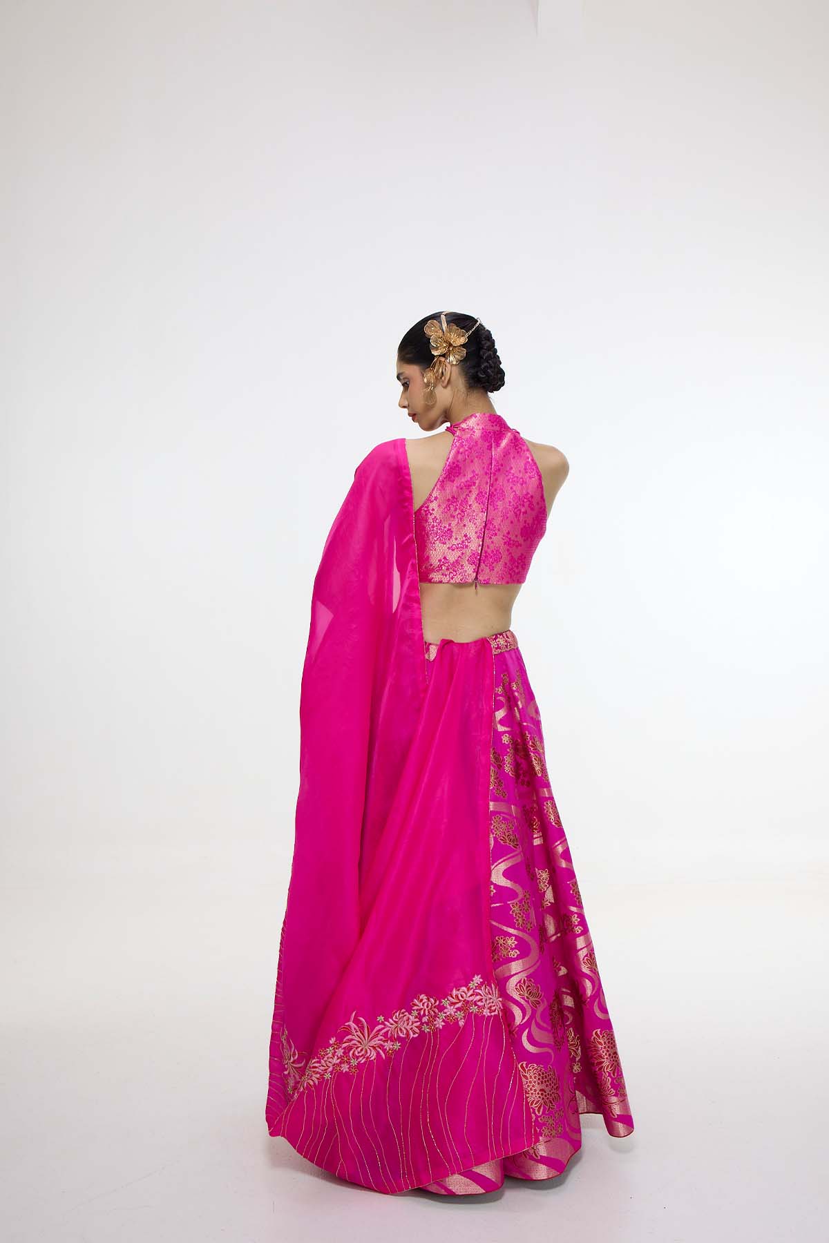 Ekaya Handwoven Fuchsia Cutwork Lehenga Set indian designer wear online shopping melange singapore 