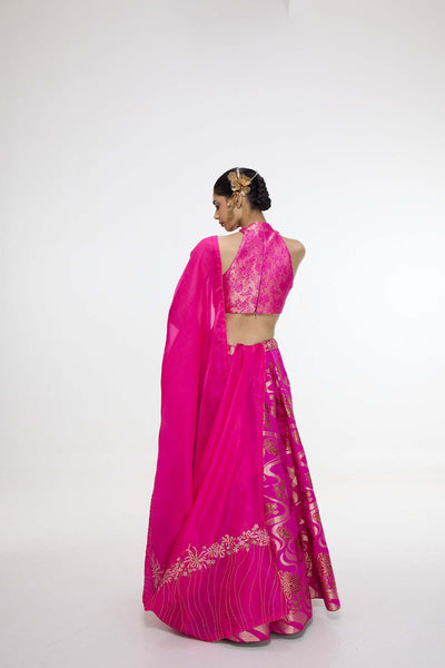 Ekaya Handwoven Fuchsia Cutwork Lehenga Set indian designer wear online shopping melange singapore 