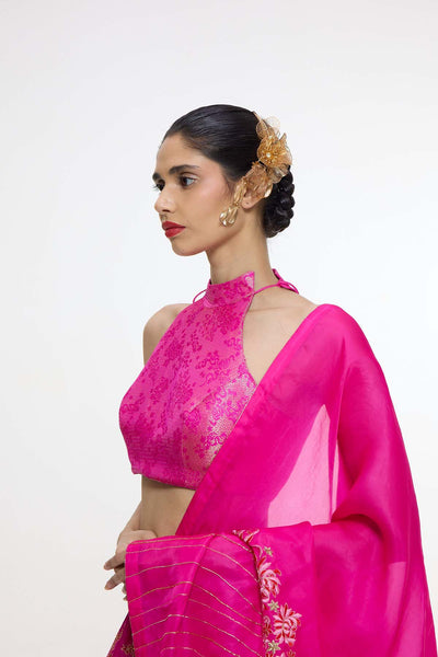 Ekaya Handwoven Fuchsia Cutwork Lehenga Set indian designer wear online shopping melange singapore 
