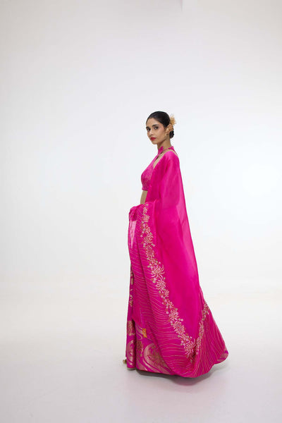 Ekaya Handwoven Fuchsia Cutwork Lehenga Set indian designer wear online shopping melange singapore 