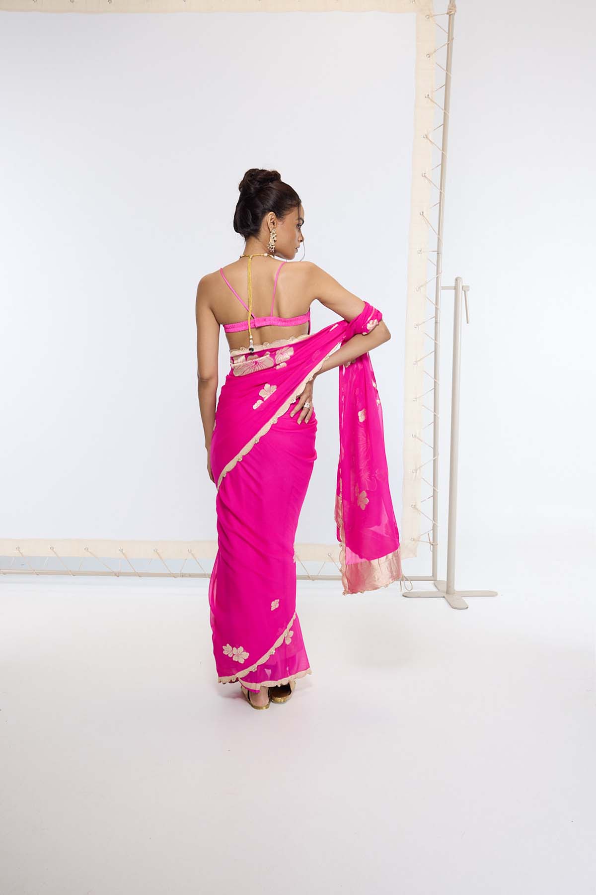 Ekaya Handwoven Fuchsia Pink Saree indian designer wear online shopping melange singapore 