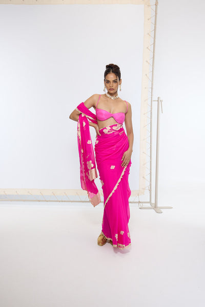 Ekaya Handwoven Fuchsia Pink Saree indian designer wear online shopping melange singapore 