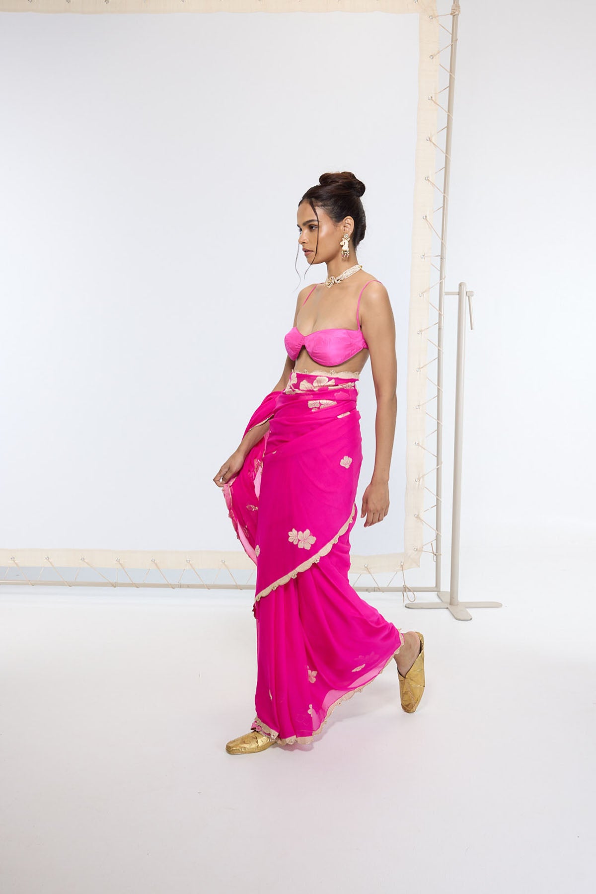 Ekaya Handwoven Fuchsia Pink Saree indian designer wear online shopping melange singapore 