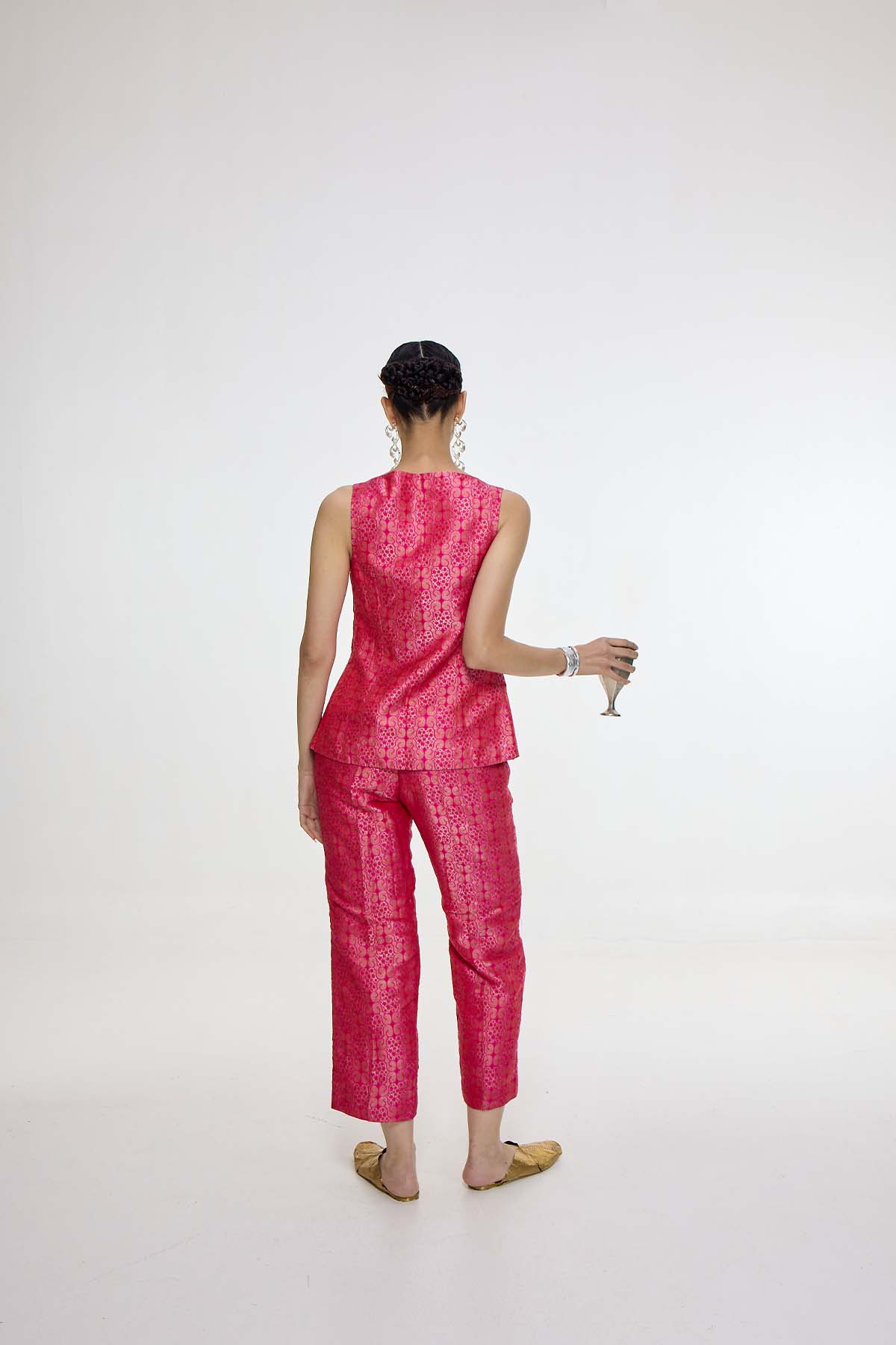 Ekaya Handwoven Fuchsia Waistcoat Set indian designer wear online shopping melange singapore 