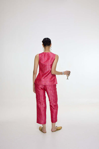 Ekaya Handwoven Fuchsia Waistcoat Set indian designer wear online shopping melange singapore 
