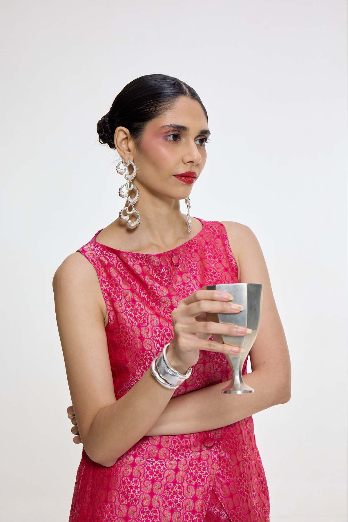 Ekaya Handwoven Fuchsia Waistcoat Set indian designer wear online shopping melange singapore 