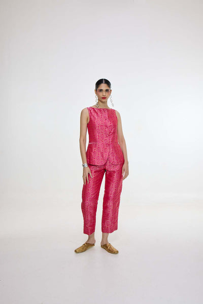 Ekaya Handwoven Fuchsia Waistcoat Set indian designer wear online shopping melange singapore 