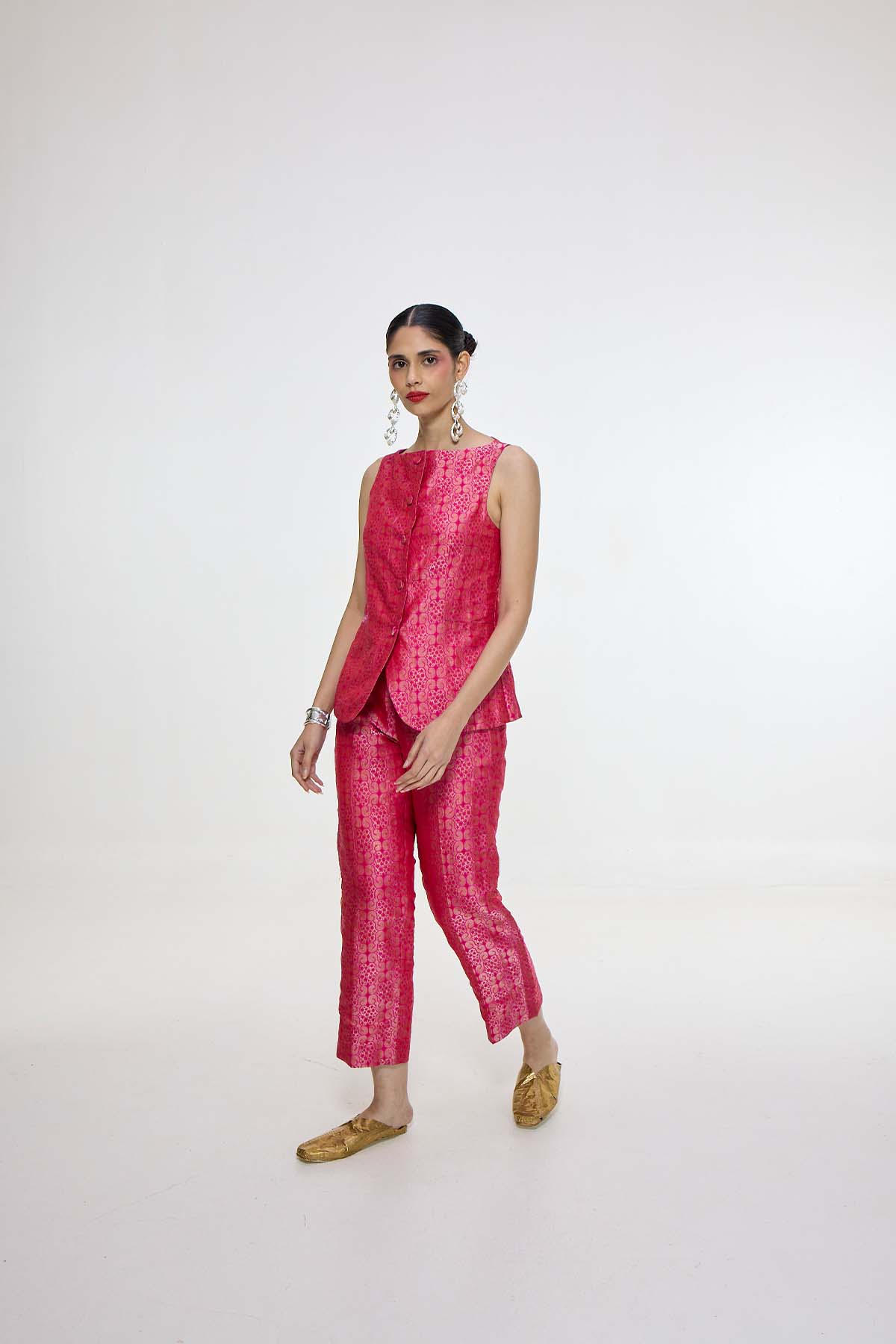 Ekaya Handwoven Fuchsia Waistcoat Set indian designer wear online shopping melange singapore 