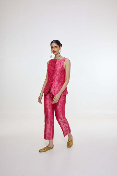 Ekaya Handwoven Fuchsia Waistcoat Set indian designer wear online shopping melange singapore 