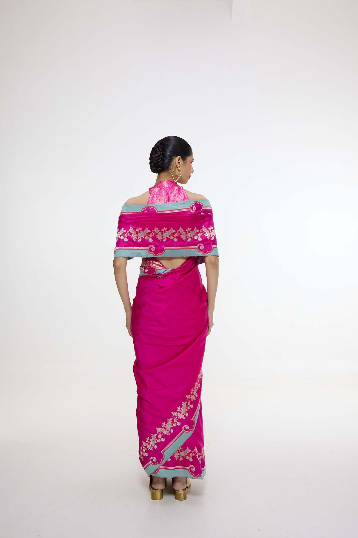 Ekaya Handwoven Fuschia Pink Mashroo Silk Saree indian designer wear online shopping melange singapore 