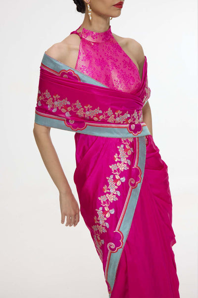 Ekaya Handwoven Fuschia Pink Mashroo Silk Saree indian designer wear online shopping melange singapore 