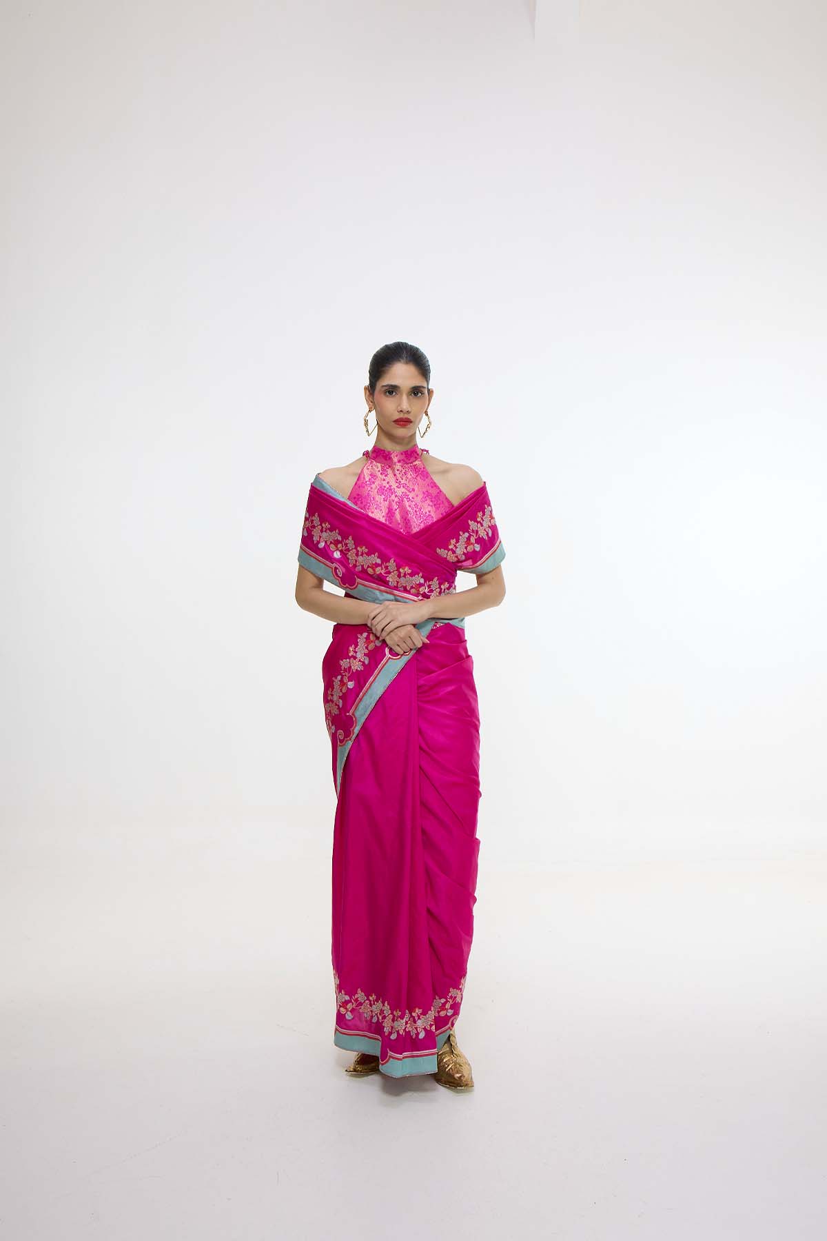 Ekaya Handwoven Fuschia Pink Mashroo Silk Saree indian designer wear online shopping melange singapore 