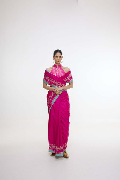 Ekaya Handwoven Fuschia Pink Mashroo Silk Saree indian designer wear online shopping melange singapore 