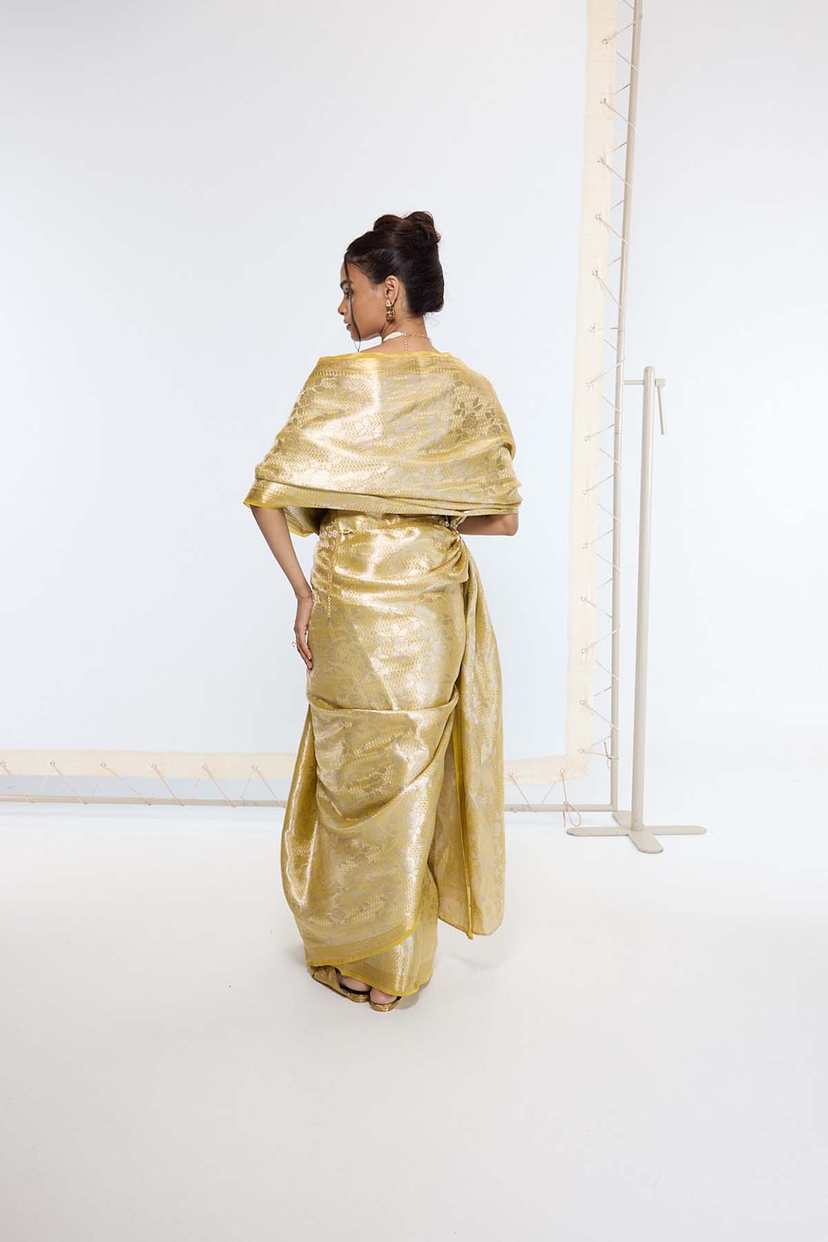 Ekaya Handwoven Golden Ember Tissue Saree indian designer wear online shopping melange singapore 