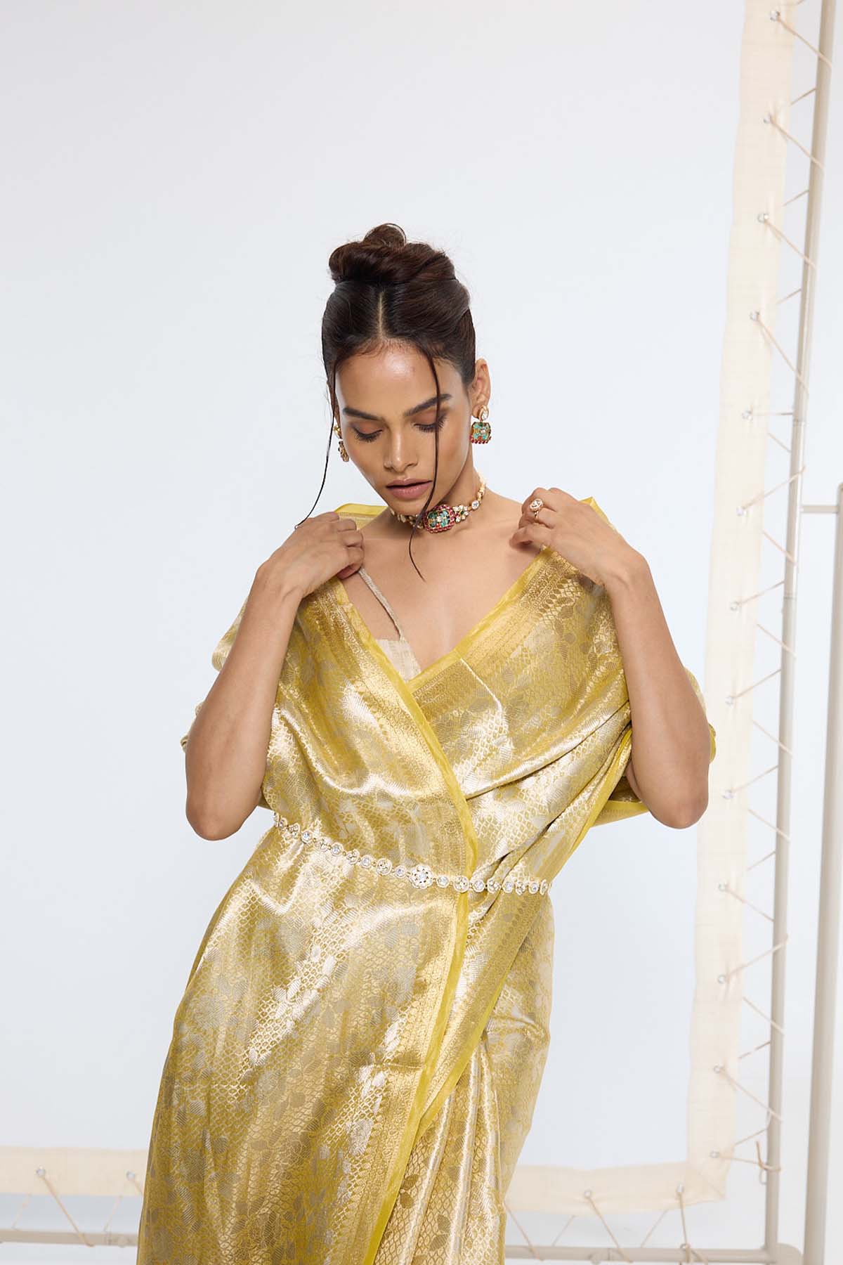 Ekaya Handwoven Golden Ember Tissue Saree indian designer wear online shopping melange singapore 