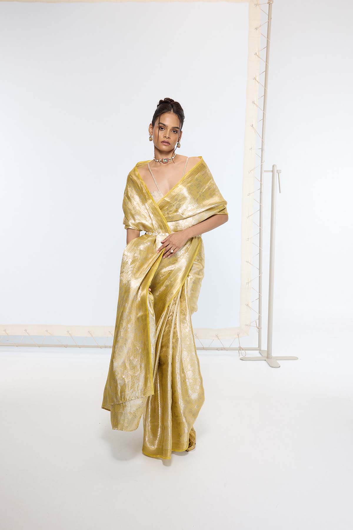 Ekaya Handwoven Golden Ember Tissue Saree indian designer wear online shopping melange singapore 