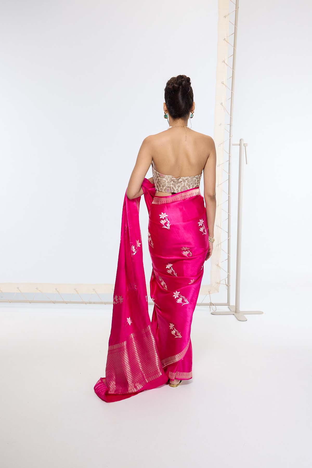 Ekaya Handwoven Hot Pink Banarasi Saree indian designer wear online shopping melange singapore 
