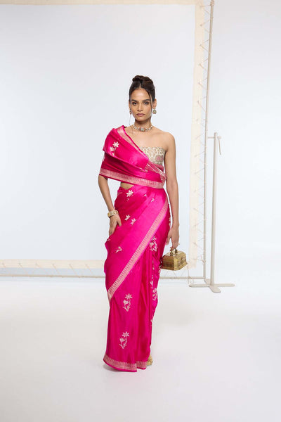 Ekaya Handwoven Hot Pink Banarasi Saree indian designer wear online shopping melange singapore 
