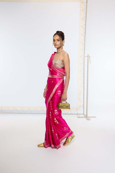 Ekaya Handwoven Hot Pink Banarasi Saree indian designer wear online shopping melange singapore 
