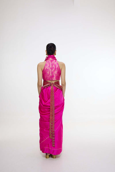 Ekaya Handwoven Hot Pink Kadhwa Banarasi Saree indian designer wear online shopping melange singapore