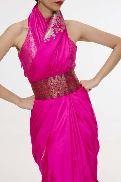 Ekaya Handwoven Hot Pink Kadhwa Banarasi Saree indian designer wear online shopping melange singapore