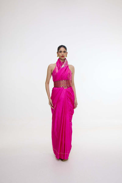 Ekaya Handwoven Hot Pink Kadhwa Banarasi Saree indian designer wear online shopping melange singapore