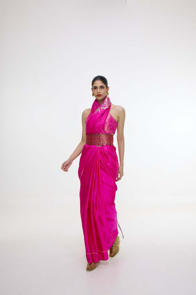 Ekaya Handwoven Hot Pink Kadhwa Banarasi Saree indian designer wear online shopping melange singapore