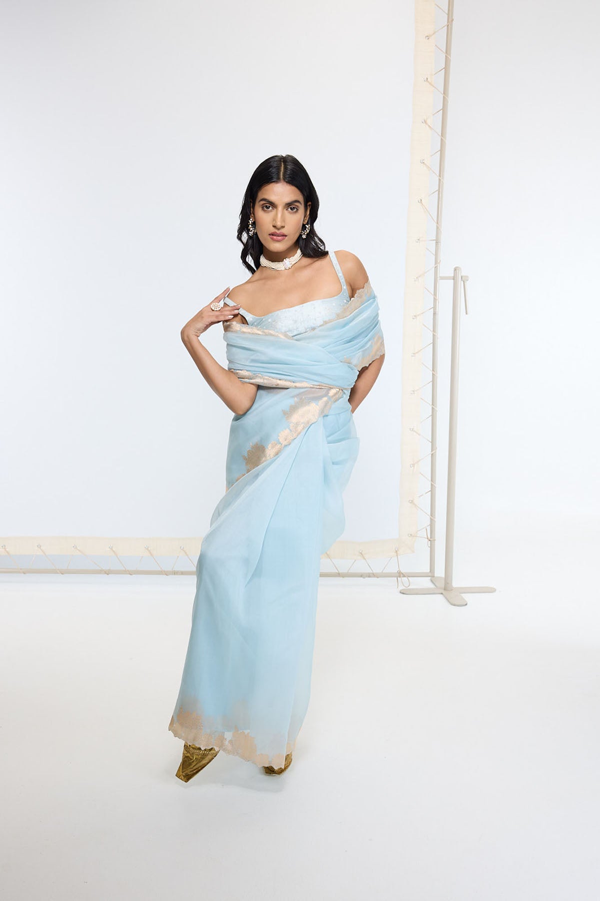 Ekaya Handwoven Icy Blue Saree indian designer wear online shopping melange singapore 