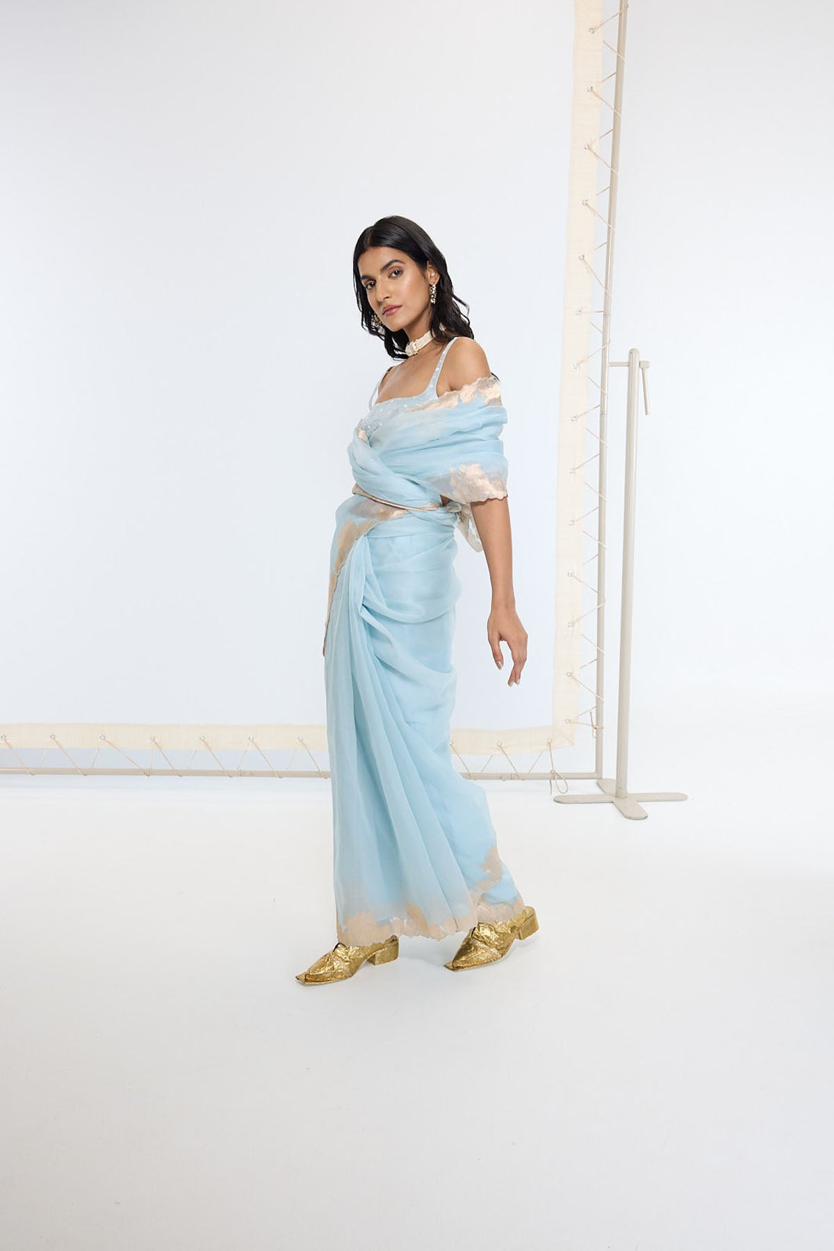 Ekaya Handwoven Icy Blue Saree indian designer wear online shopping melange singapore 
