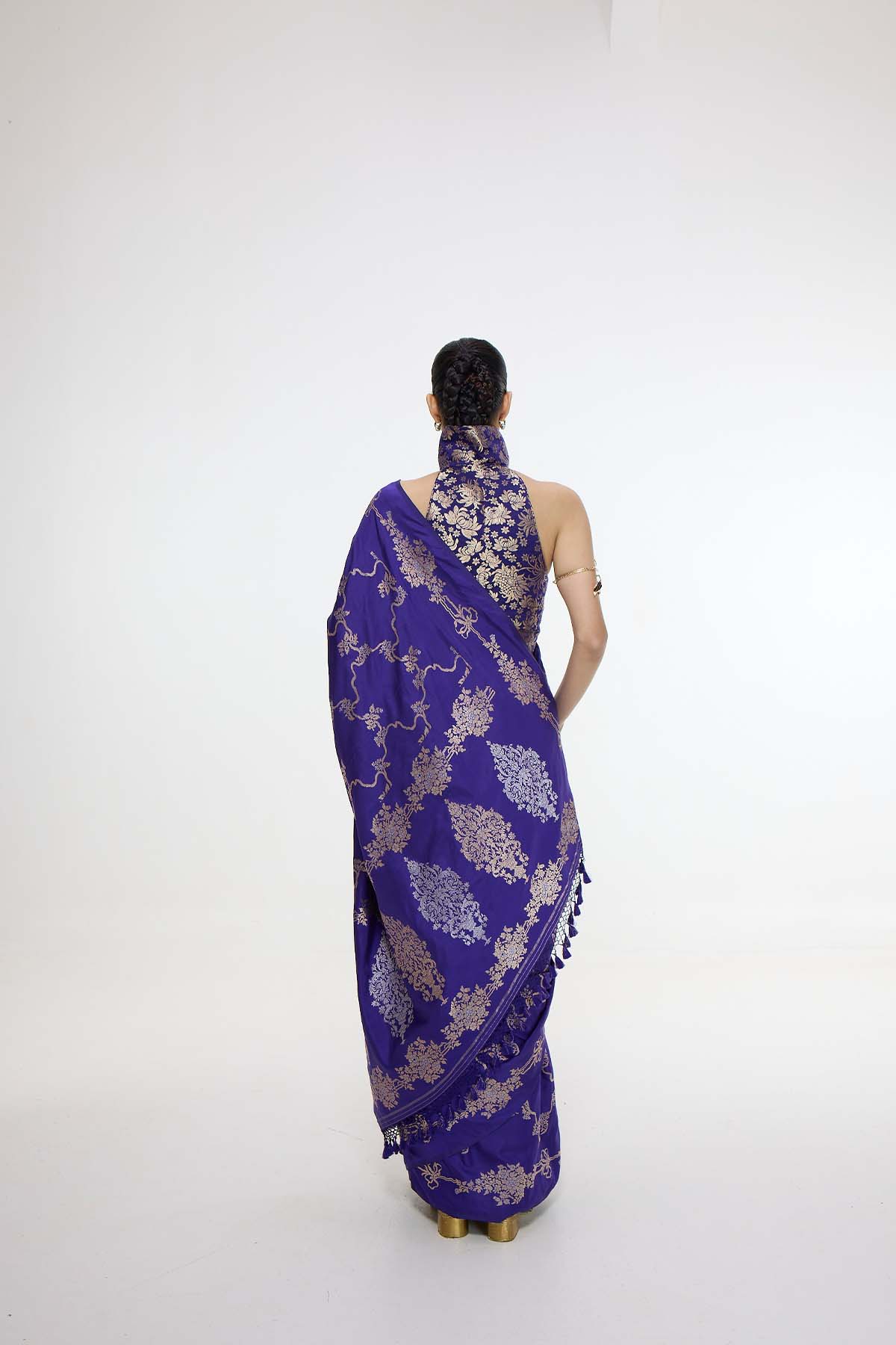 Ekaya Handwoven Indigo Blue Mashroo Silk Saree indian designer wear online shopping melange singapore 
