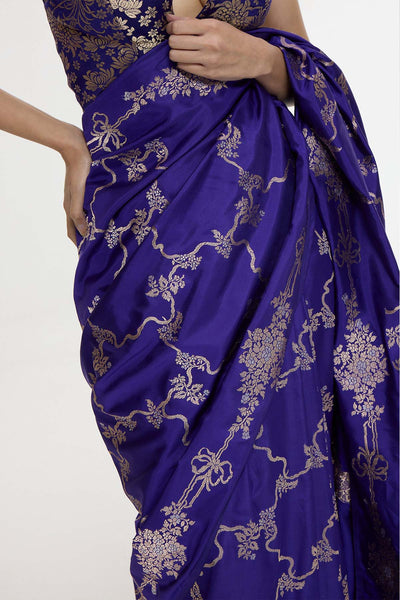 Ekaya Handwoven Indigo Blue Mashroo Silk Saree indian designer wear online shopping melange singapore 
