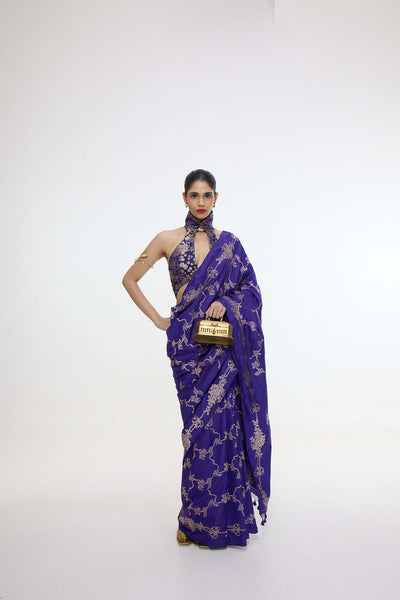 Ekaya Handwoven Indigo Blue Mashroo Silk Saree indian designer wear online shopping melange singapore 
