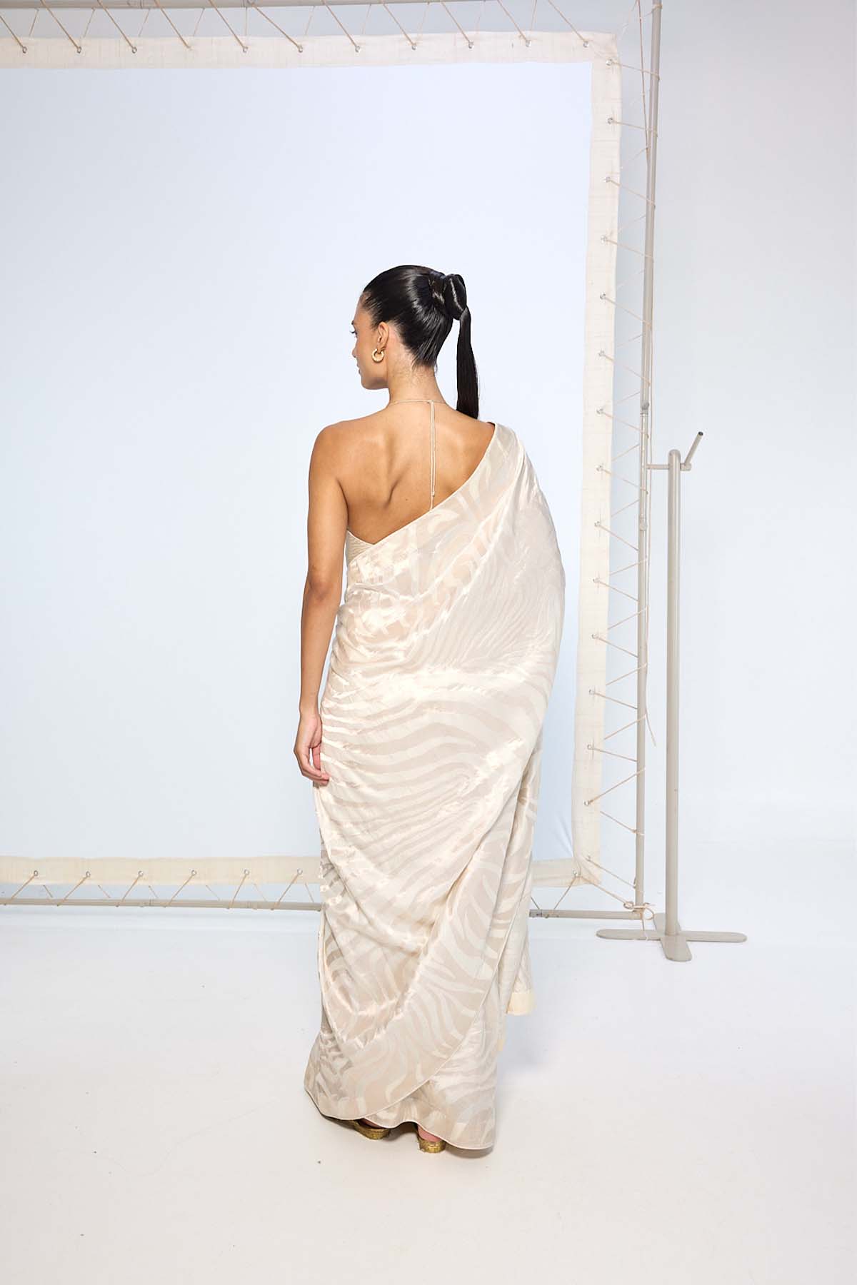 Ekaya Handwoven Ivory Silk Saree indian designer wear online shopping melange singapore
