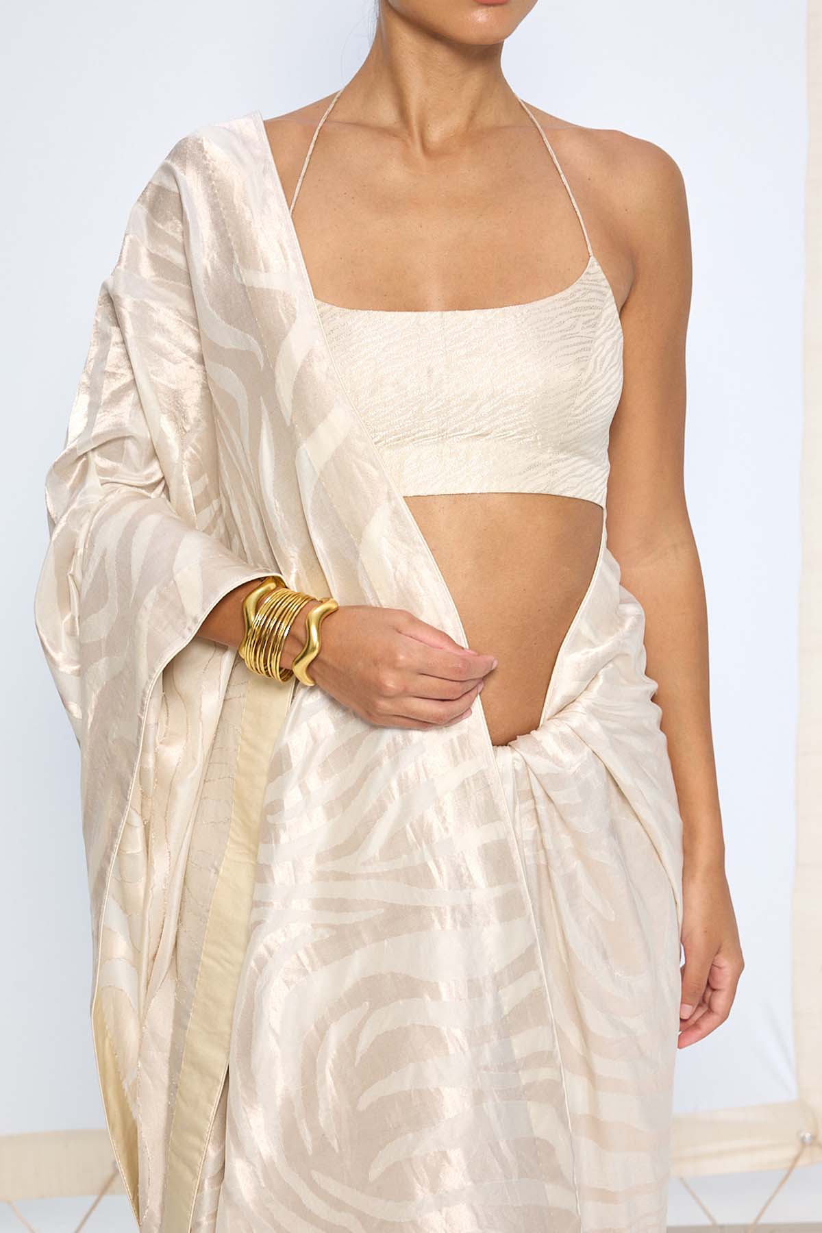 Ekaya Handwoven Ivory Silk Saree indian designer wear online shopping melange singapore