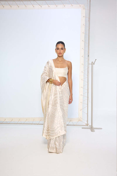Ekaya Handwoven Ivory Silk Saree indian designer wear online shopping melange singapore