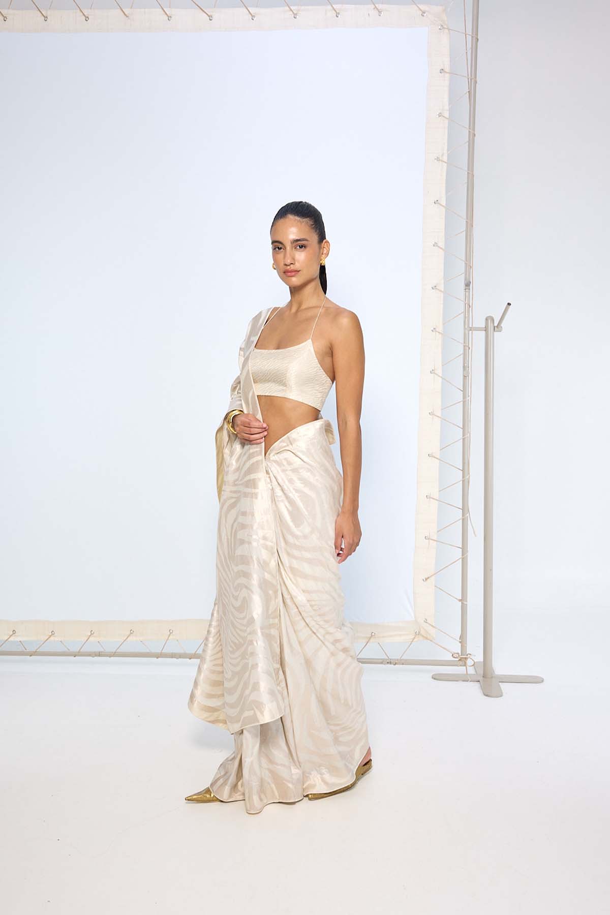Ekaya Handwoven Ivory Silk Saree indian designer wear online shopping melange singapore