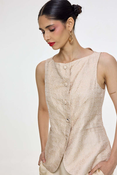 Ekaya Handwoven Ivory Waistcoat Set indian designer wear online shopping melange singapore 
