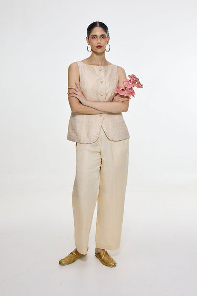 Ekaya Handwoven Ivory Waistcoat Set indian designer wear online shopping melange singapore 
