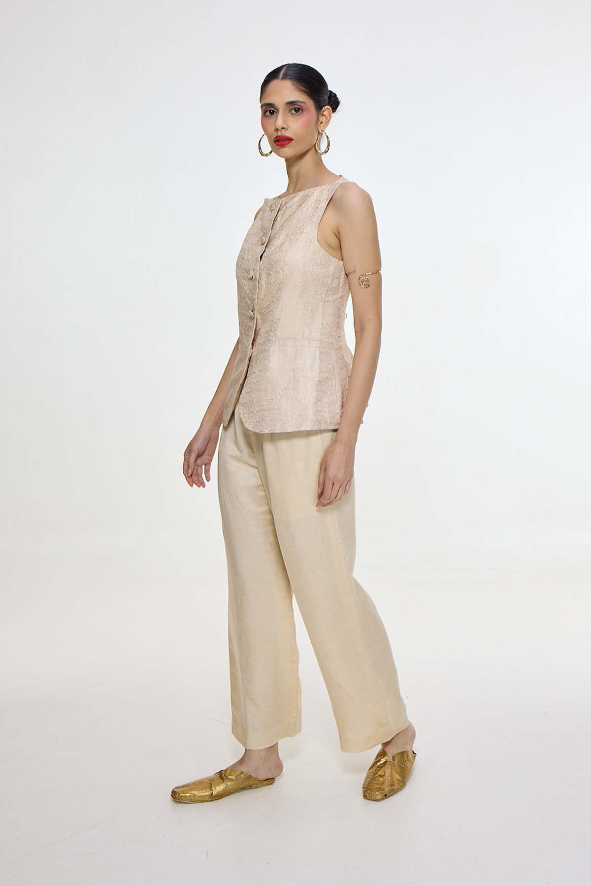 Ekaya Handwoven Ivory Waistcoat Set indian designer wear online shopping melange singapore 
