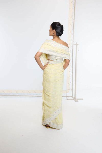 Ekaya Handwoven Lemon Yellow Saree indian designer wear online shopping melange singapore