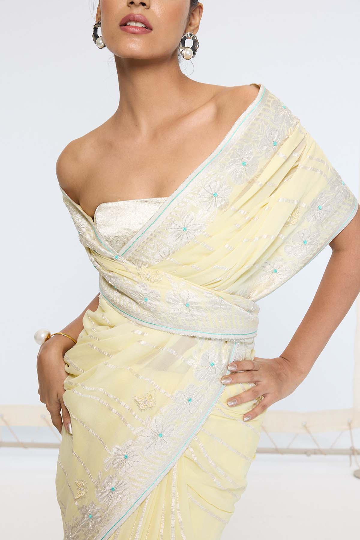 Ekaya Handwoven Lemon Yellow Saree indian designer wear online shopping melange singapore