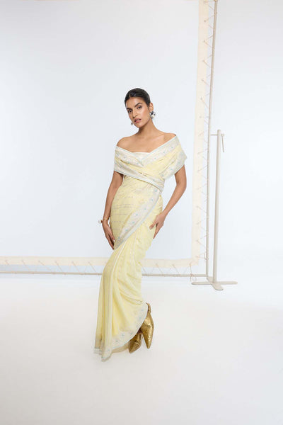 Ekaya Handwoven Lemon Yellow Saree indian designer wear online shopping melange singapore